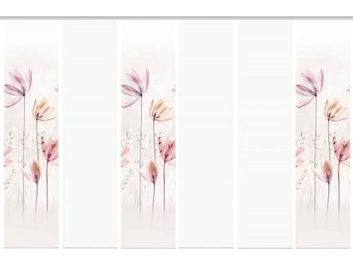 HOME WOHNIDEEN 96067 6er-Set Schiebegardine 'KUKAT', Digitaldruck auf Bambus-Optik, mit abstraktem Blumen-Motiv, 260x60cm, Farbe: Natur