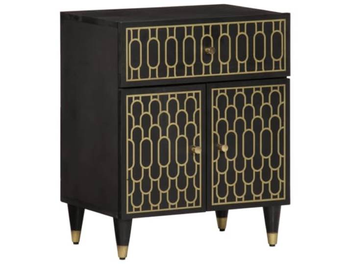 KDVXBCQJH Nachttisch 50x33x60 cm Massivholz Mango Beistellschrank Handgeschnitzte florale Muster schaffen im Schlafzimmer stilvollen Stauraum hinter zwei Türen und einer Schublade.