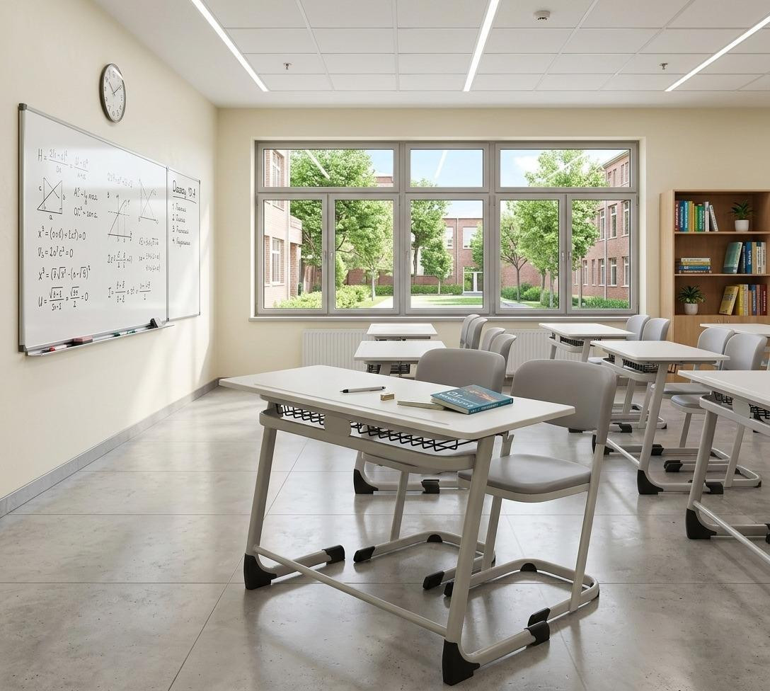 JVmoebel Schoolset met dubbele zitplaats, grijs