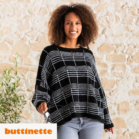 Strickanleitung – Poncho-Pullover im Karodesign aus Woll Butt Versailles