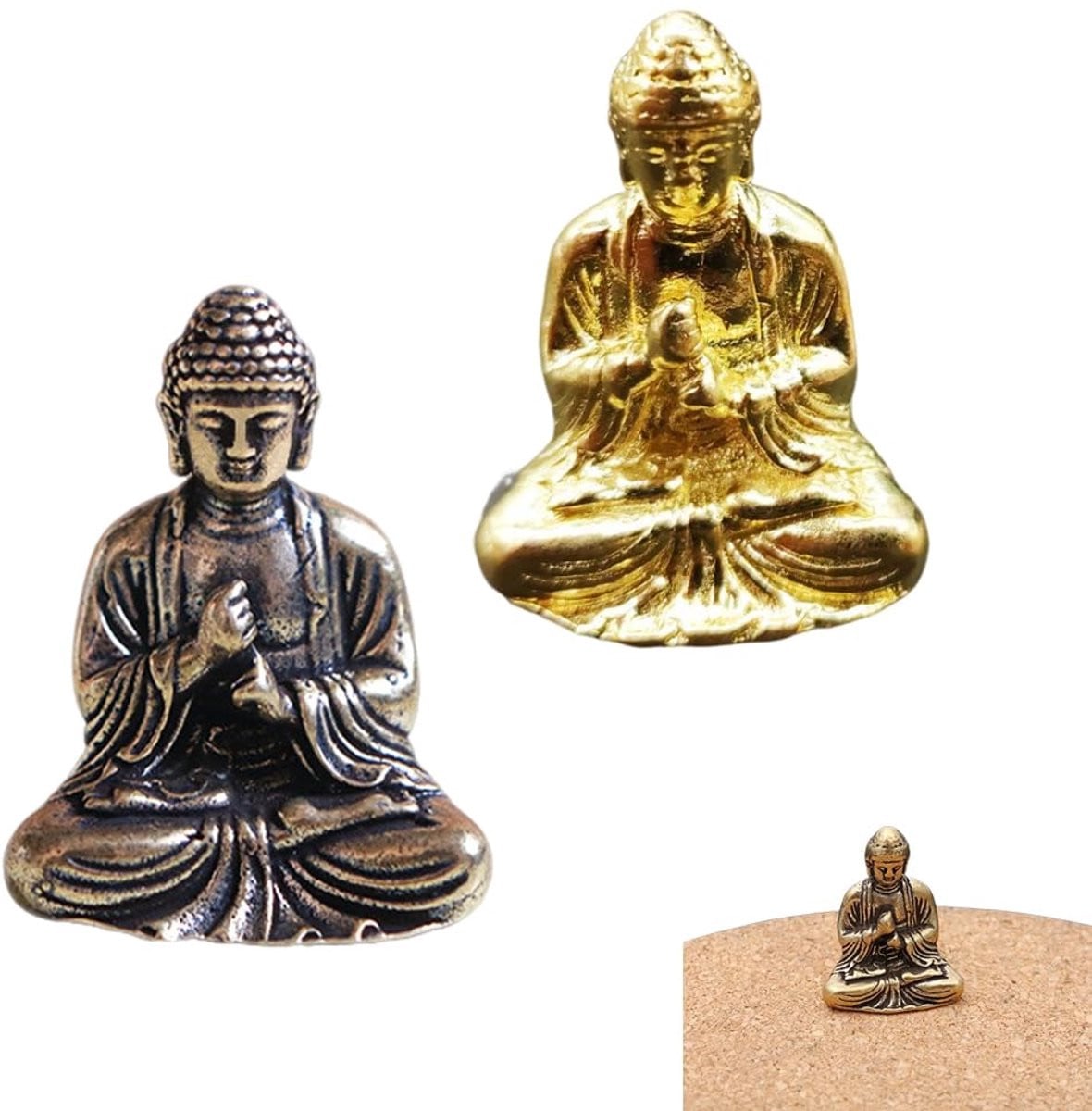 Mini Boeddha beeldje Zittend Vintage Messing Zwart