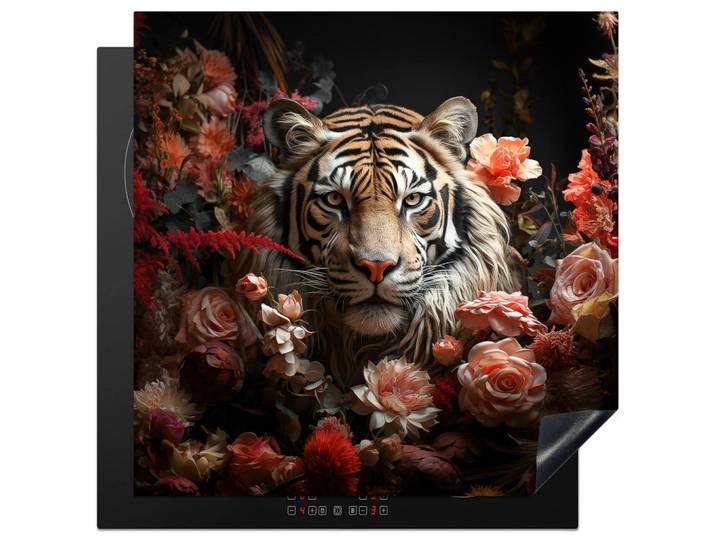 MuchoWow Herabdeckplatte - Tiger - Tier - Natur - Floral - Botanisch - 78x78, Orange, Kunststoff, Quadratisch, 78x78x0.2 cm, Geschirr, Tischkultur & Serviergeschirr, Servierplatten