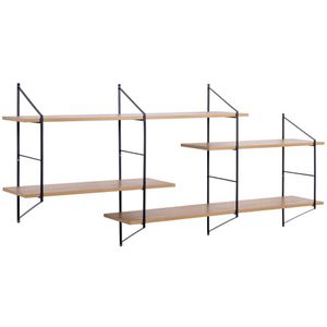 AC-Design Wandregal Belfast, schwarz / wildeiche, aus Metall / Holz, 4 Ebenen, 75 x 191 x 20cm