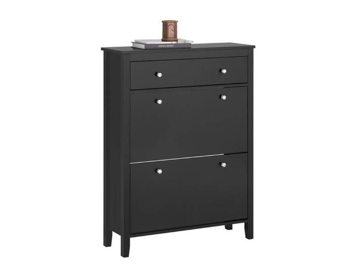 Armoire à Chaussures 2 abattants FSR89-SCH SoBuy - avec un Grand Tiroir Noir – 80x25x108 cm