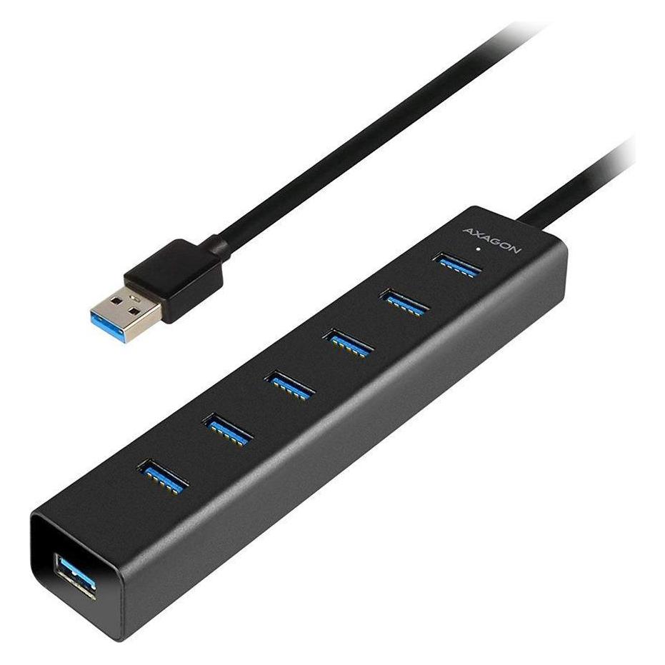 Axagon HUE-SA7BP 7x USB3.0 ALU Ladehub inkl. AC-Adapter, Juodas (USB-A, USB-B, 7 Ports) (HUE-SA7BP)