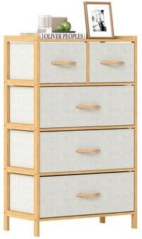 Costway 5-Drawer Dresser with Top Shelf for Bedroom-Natural