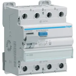 Hager CDF663D, FI-Schutzschalter, 10kA, 63A, 30mA, Typ F, 4-polig