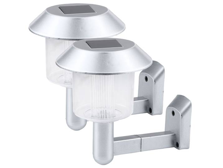 2er-Set Solar-Wandleuchte, silber