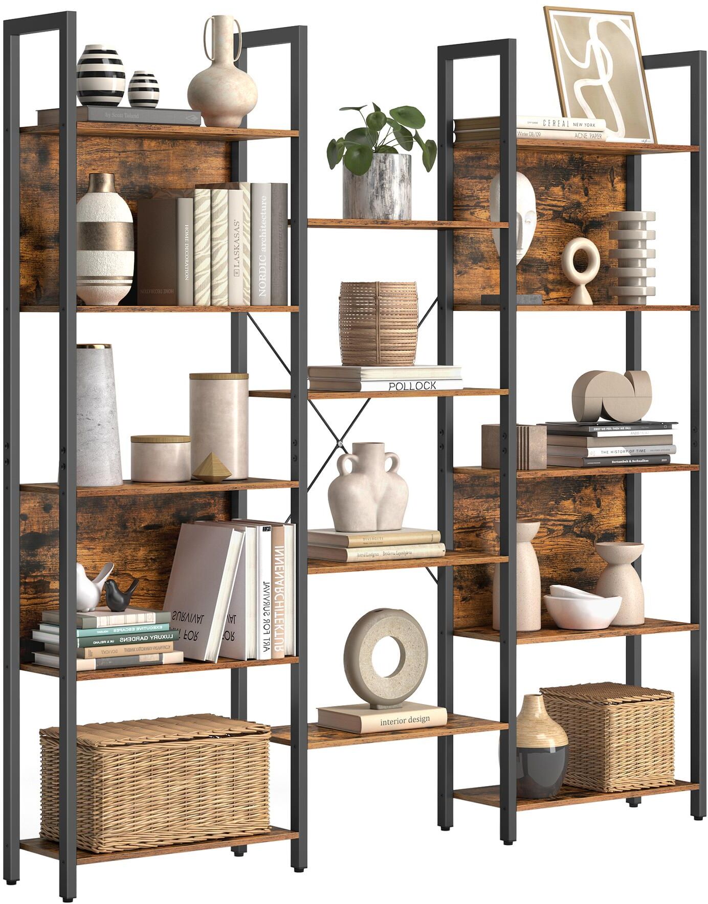 Regal VASAGLE "Regal 158 cm x 166 cm, Nature/Schwarz", beige (nature, schwarz), B:158cm H:166cm T:24cm, Regale, Regal nature, schwarz B/H/T: 158cm x 166cm x 24cm