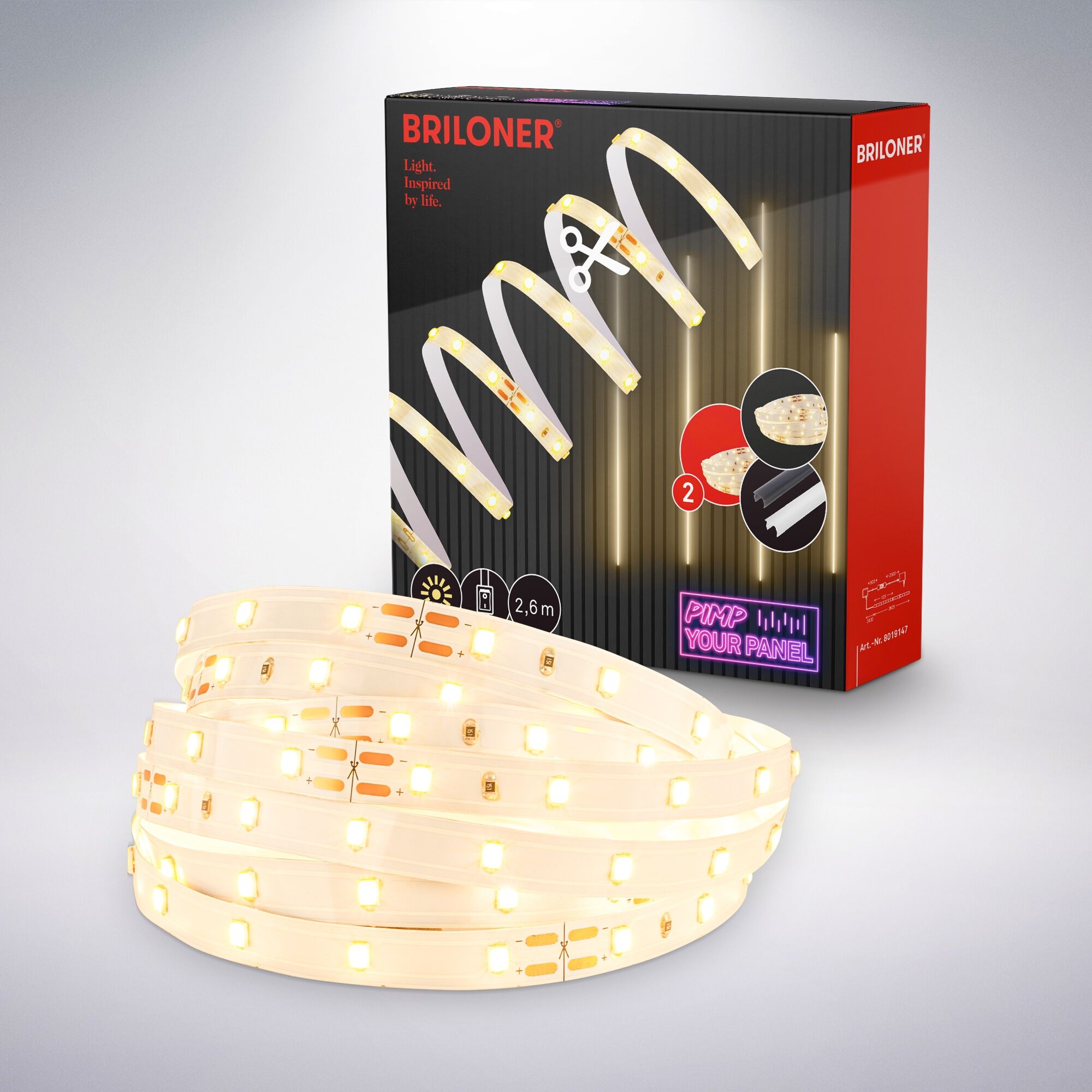 BRILONER LEUCHTEN LED-Streifen "Pimp your Panel LED Stripe", bunt (weiß, neutral), Gesamtlänge 2,6m, Lichterketten, LED-Streifen