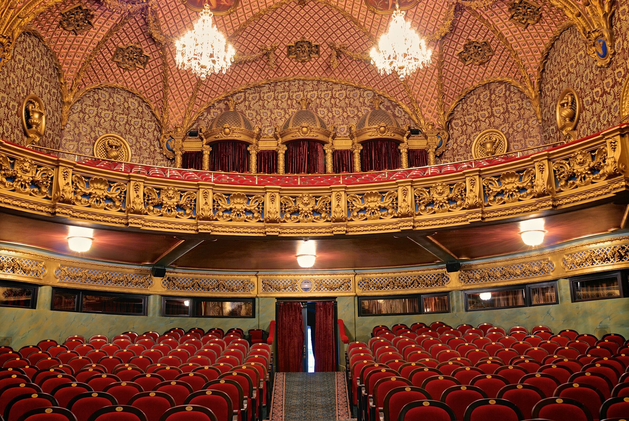 Fototapete PAPERMOON "ARCHITEKTUR-THEATER ALT LUXUS BAROCK KUNST BALKON HALLE", bunt, B:2,5m L:1,86m, Vlies, Tapeten, Fototapete bunt B/L: 2,5m x 1,86m, Bahnen: 5 Stk.