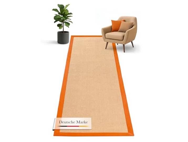 carpetfine Sisal Teppich Läufer 75x350 cm Orange Sisal-Optik, flach gewebt, robust und pflegeleicht, für Fußbodenheizung geeignet, für Flur, Küche und Diele