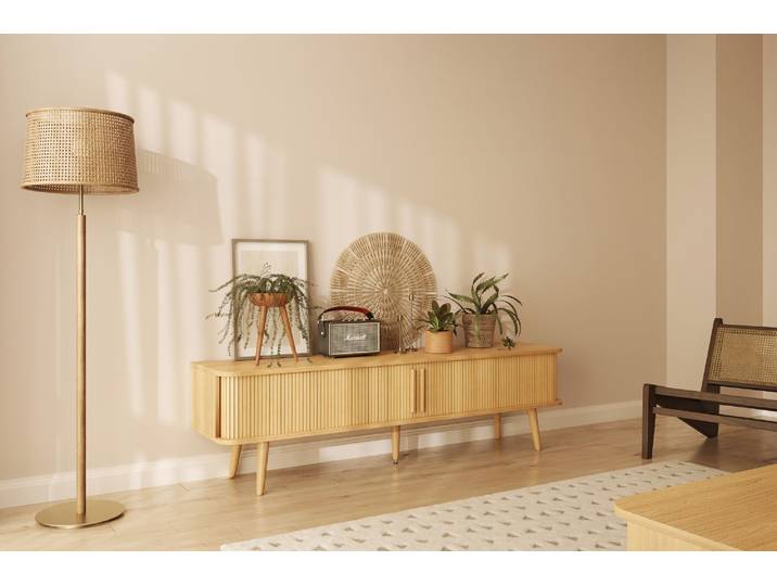 TV-Board WOODMAN Rove , beige (natur), B:178cm H:50cm T:40cm, Sideboards, TV-Board, besonderes Design, in zwei Breiten, mit Eichenholzfurnier, FSC
