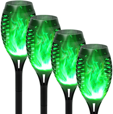 Inspired Finds Solar Flickering Flame Outdoor Garden Light Landscape Stake Waterproof Solar Yard Decor 4pack Green