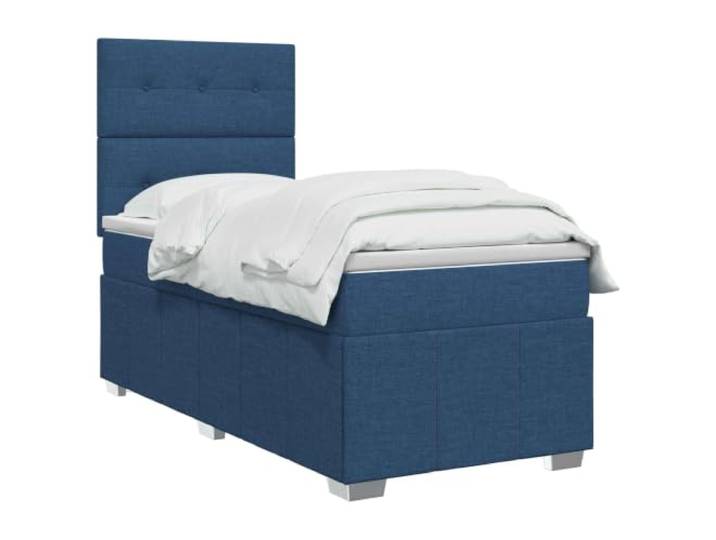 vidaXL LED Boxspringbett mit Matratze Blau 100 x 200 cm Stoff Coole Beleuchtung für modernen Stil, Höhe anpassen für deinen Komfort, Verbesserung des Schlafs mit Bewegungsisolierung