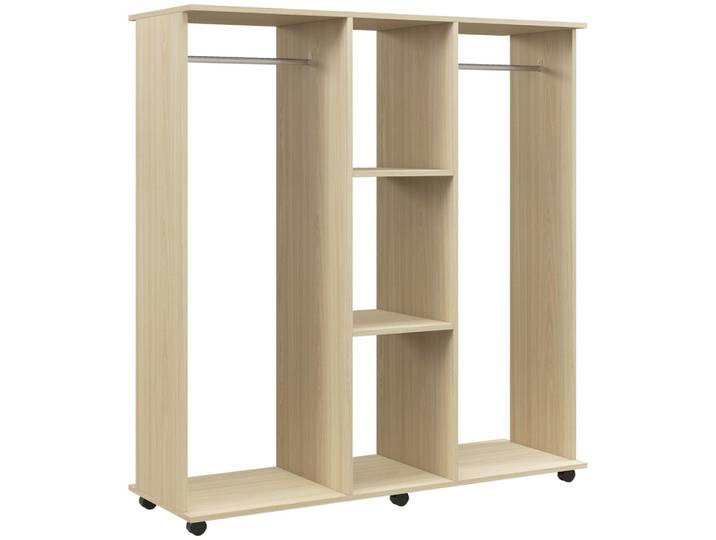 Armoire penderie mobile 6 casters bois naturel