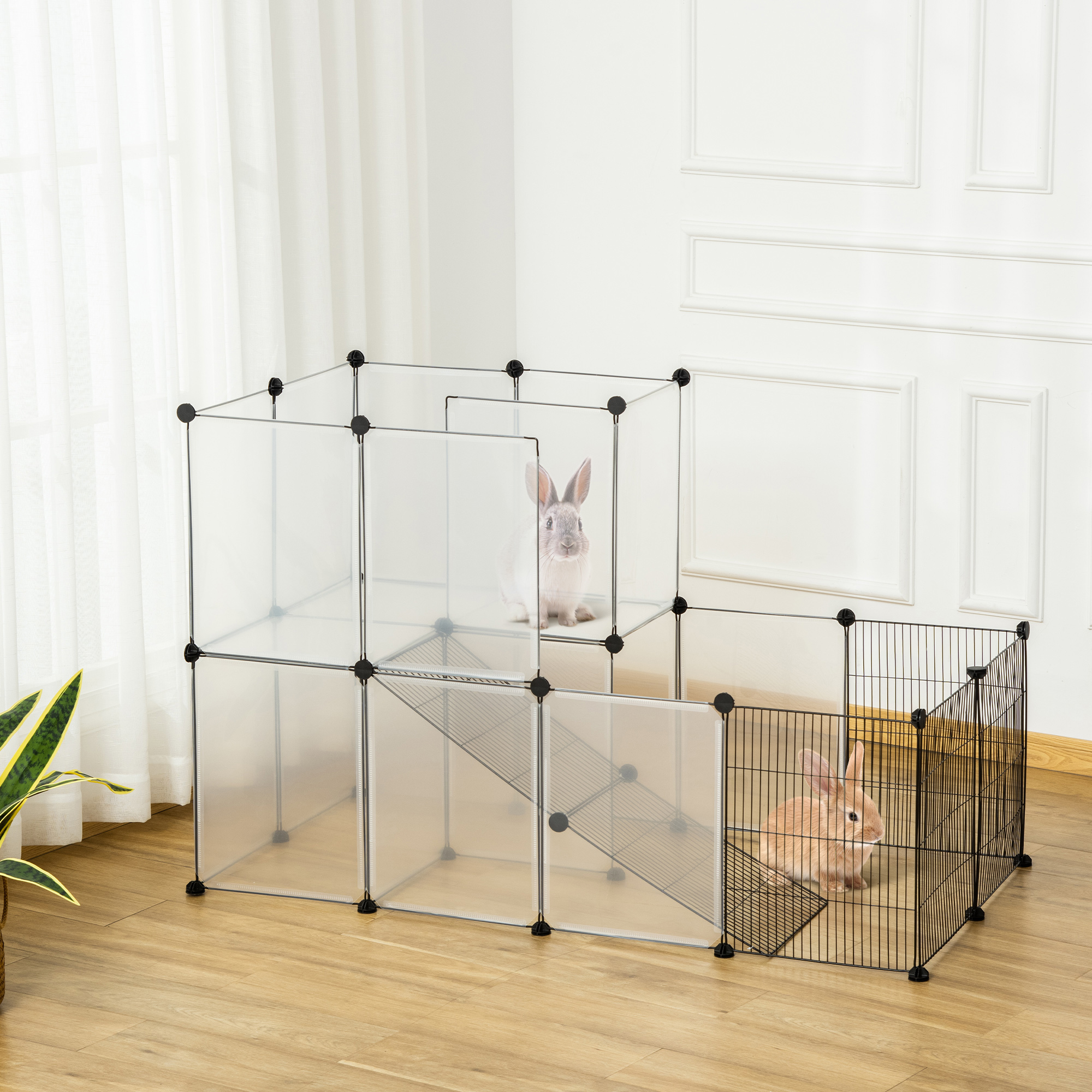 Pawhut Recinto Modulare per Conigli, Cincillà e Porcellini d'India, Box per Animali di Piccole Dimensioni, 27 Pannelli Acciaio e Resina   Aosom Italy