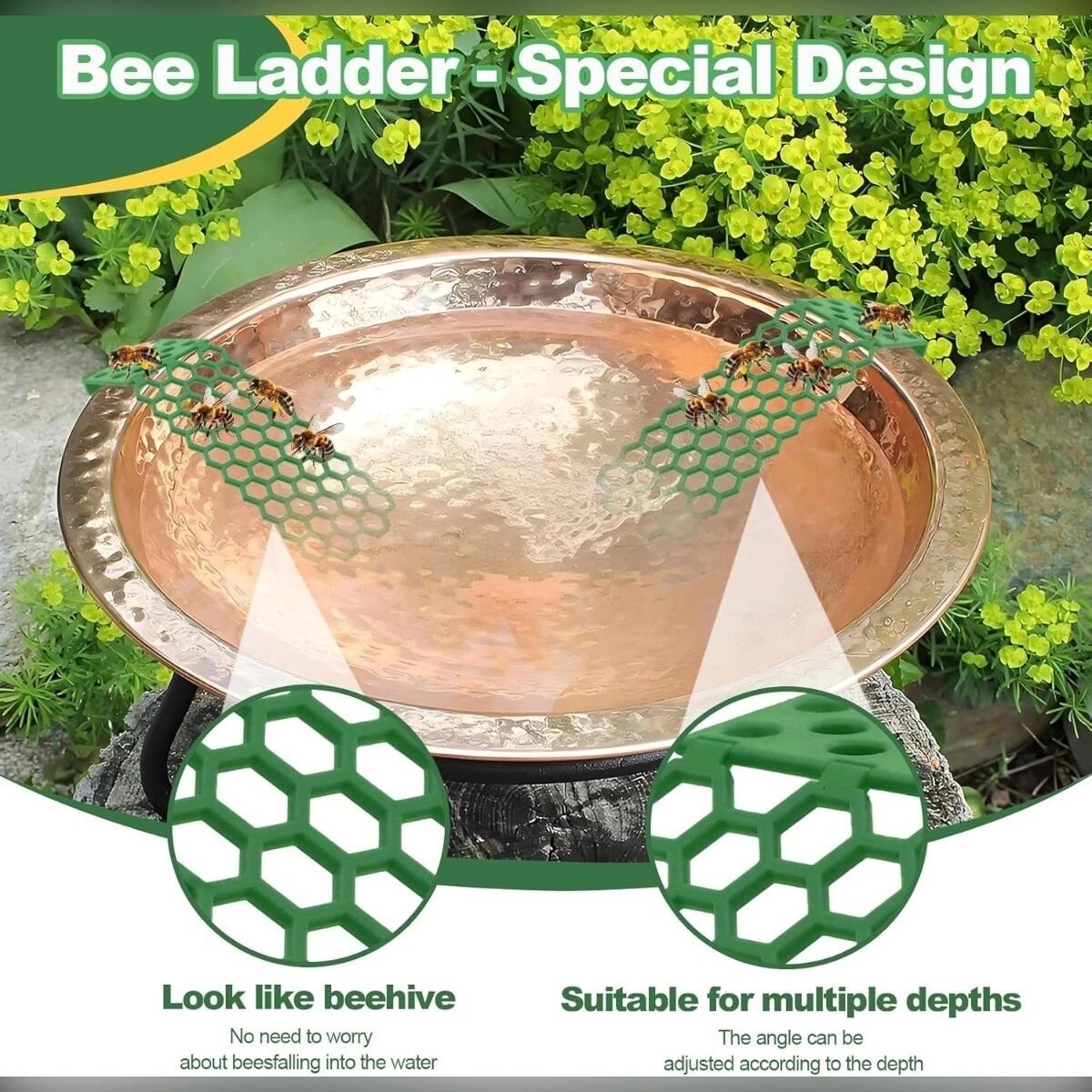 INF 2er-Pack Schwimmende Bienenleiter – Waben-ABS-Tränke für Blumentöpfe, Teiche und Vogelbäder Grün