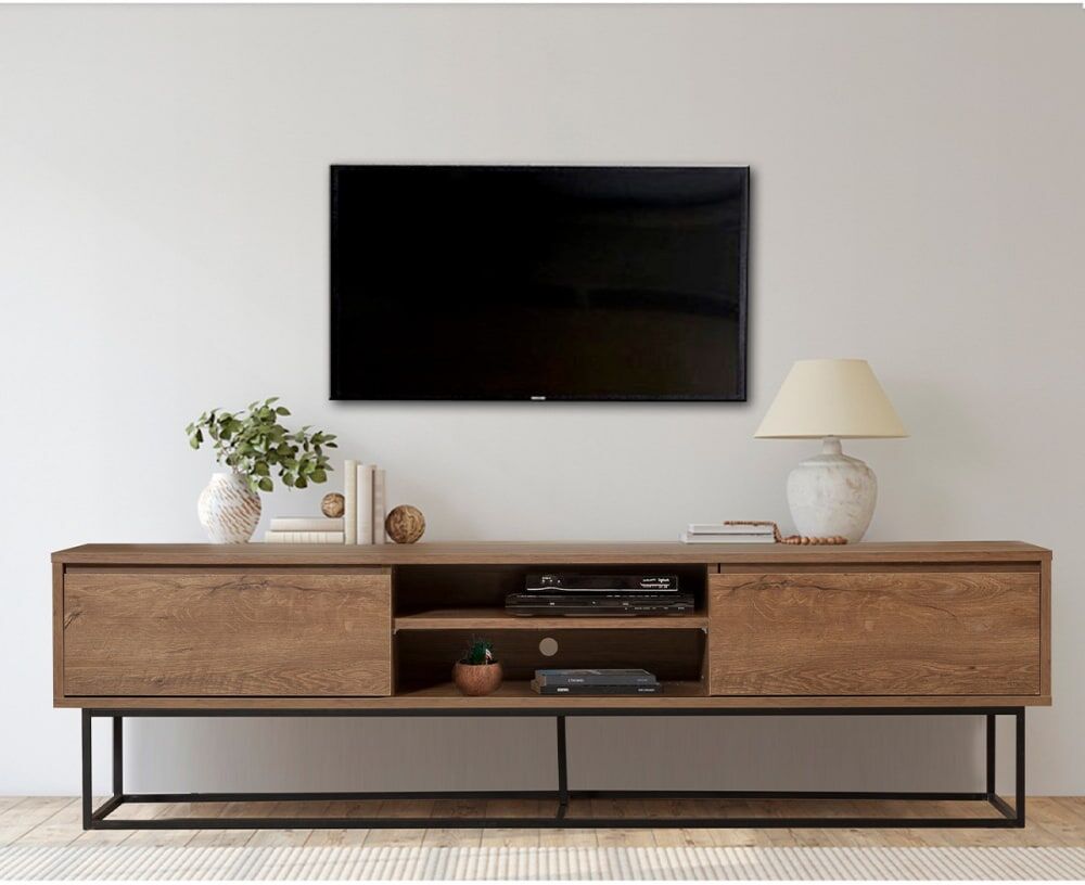 Calicosy Meuble tv 2 niches 2 tiroirs décor noyer - l180 cm Marron 180x50x40cm
