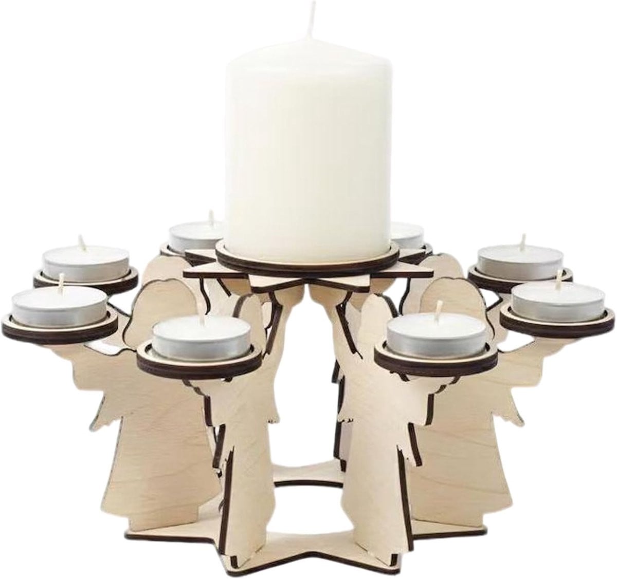 Houten Kandelaar Goud - Rustieke Theelichthouder voor Kerstdecoratie - 13 x 22,5 cm