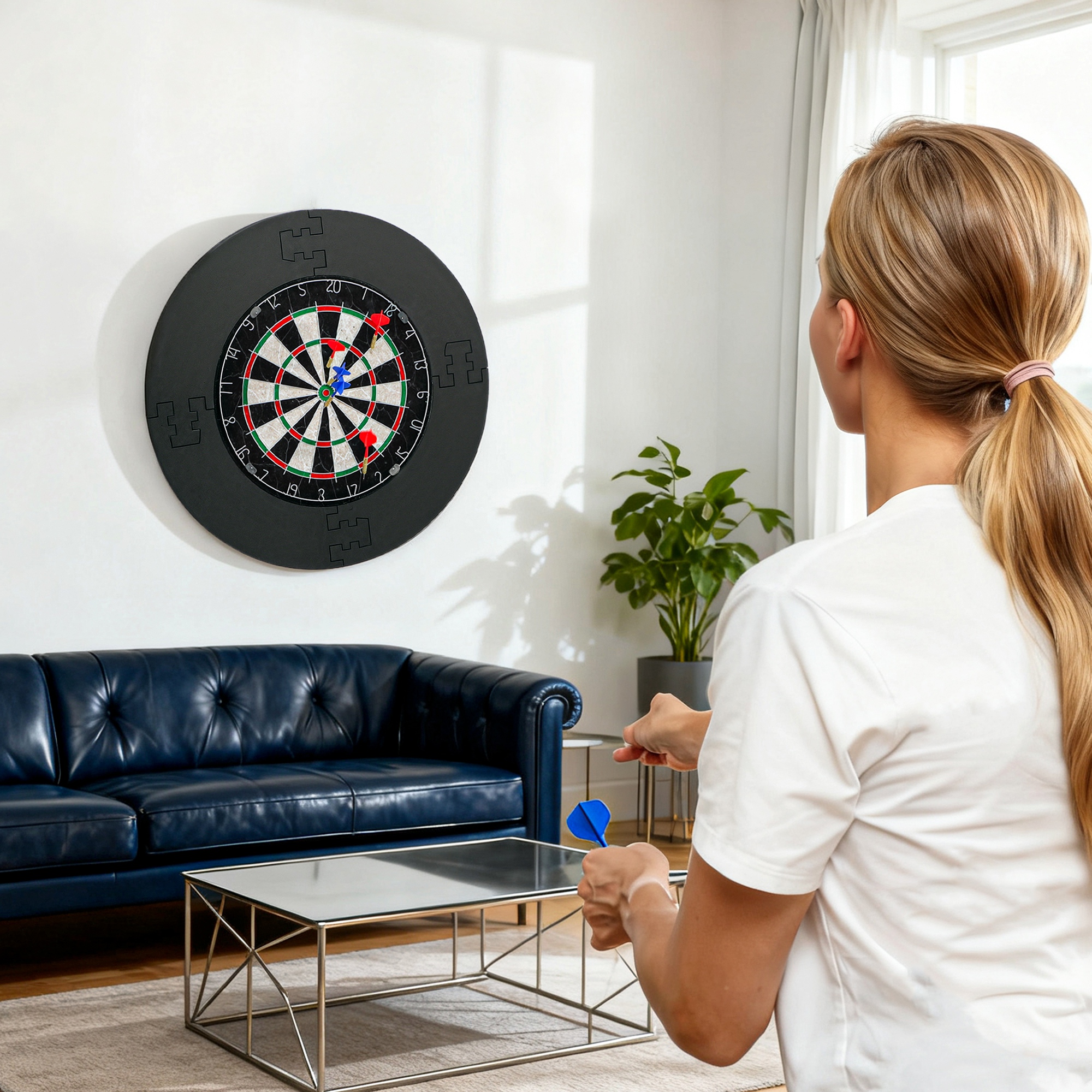 Sportnow Set bersaglio per freccette con anello protettivo, 6 freccette con punta in acciaio, sisal, plastica, nero   Aosom Italy