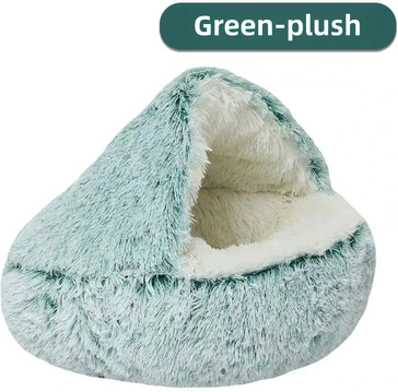ModernMart Winter Plush Pet Bed, Semi Enclosed Cat & Dog Nest With Warm Comforter For Autumn Winter green Plush 60c60cm