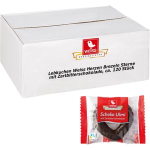 Weiss Lebkuchen Herzen Brezeln Sterne, einzeln verpackt, mit Zartbitterschokolade, 120 Stück