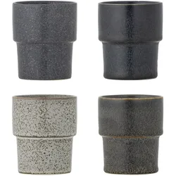 Bloomingville Stapelbarer Steingut Becher Ewan 4er-Set, Ø 7,5xH9 cm, grau/braun