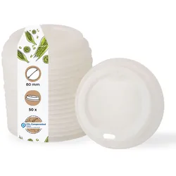 BIOZOYG 50 Stück Einwegdeckel Ø 80mm, weiß  CPLA Bio Plastikdeckel Kaffeedeckel kompostierbar, biologisch abbaubar, umweltfreundlich