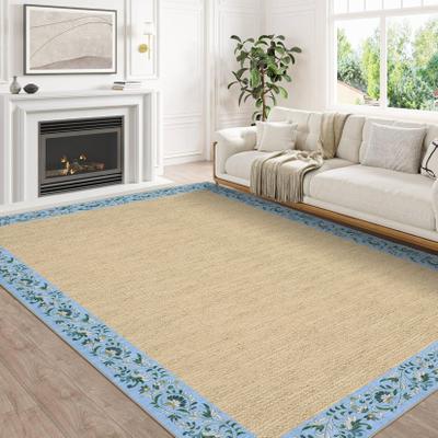 Garvee Braided Print Floral Bordered Area Rug