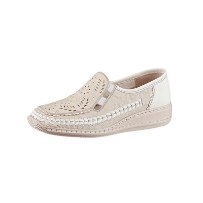 Slipper RIEKER, Damen, Gr. 39, Lederimitat, beige (creme), Glattleder, Schuhe Slipper