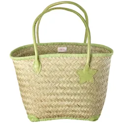 RICE Basttasche groß mit Ledergriffen, 43 x 16 x 43 cm, grün
