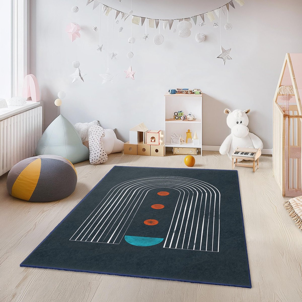Merkloos Modern Geometrisch Kindertapijt Rechthoekig voor Kinderkamer en Slaapkamer