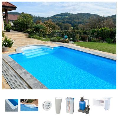 Schwimmbecken KWAD "STYROPORSTEIN POOL ALL INCLUSIVE, BxLxH: 300x600x150 cm", weiß, B:300cm H:150cm L:600cm, Schwimmbecken, mit Römertreppe, inkl. Beckenrandsteine & Poolbeleuchtung