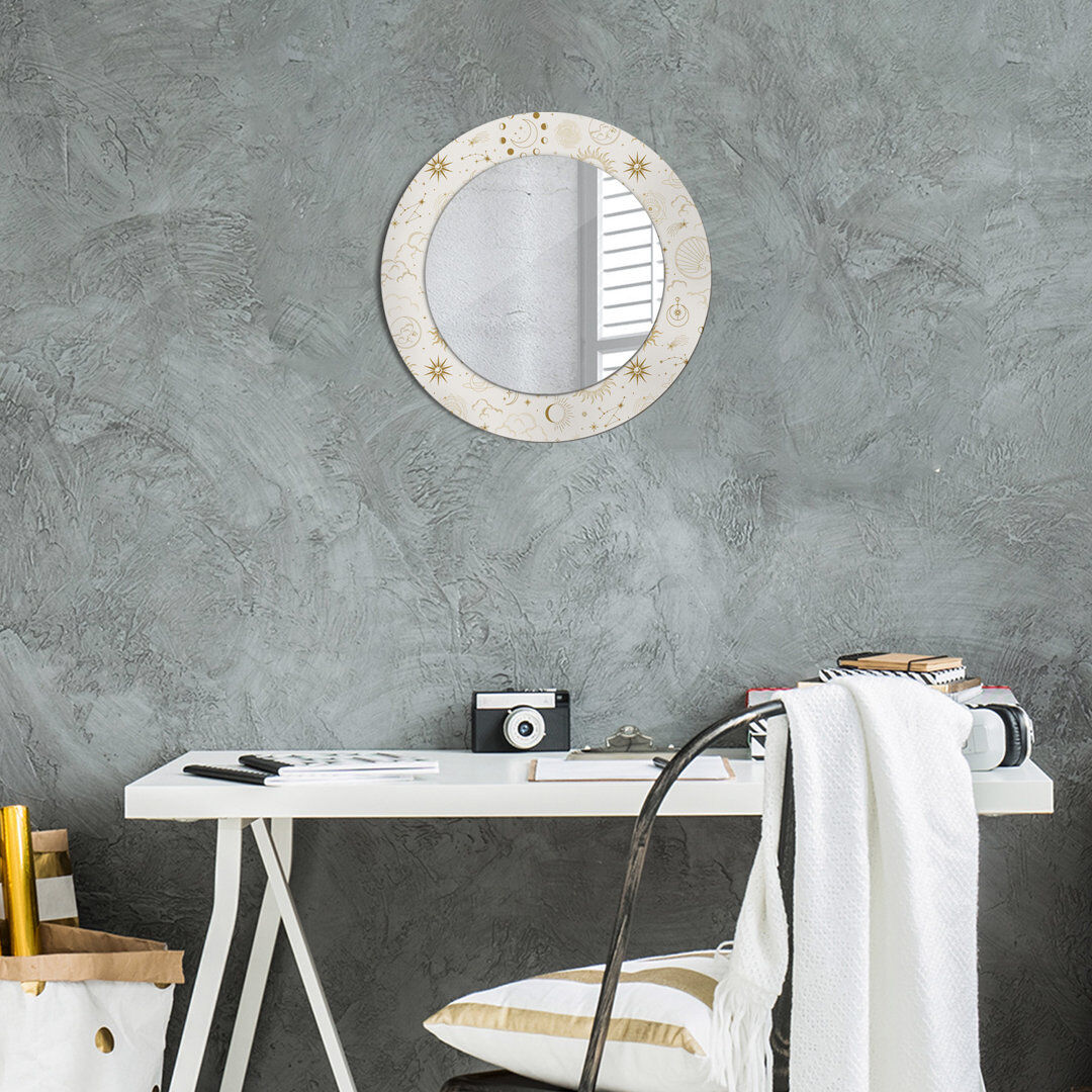 East Urban Home Huldar Glass Flat Wall Mirror Creamy Mystical Esoteric Pattern 50cm H x 50cm W