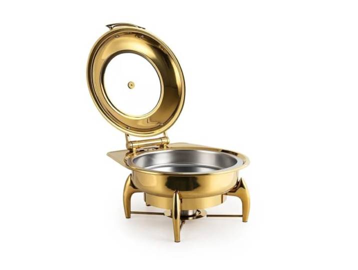 Kommerzielle runde Chafing Dishes for Buffets Buffetherd Mit Sichtglasdeckel und Dämpfungsscharnier – Speisenwärmer for Partys, Buffets(Gold)