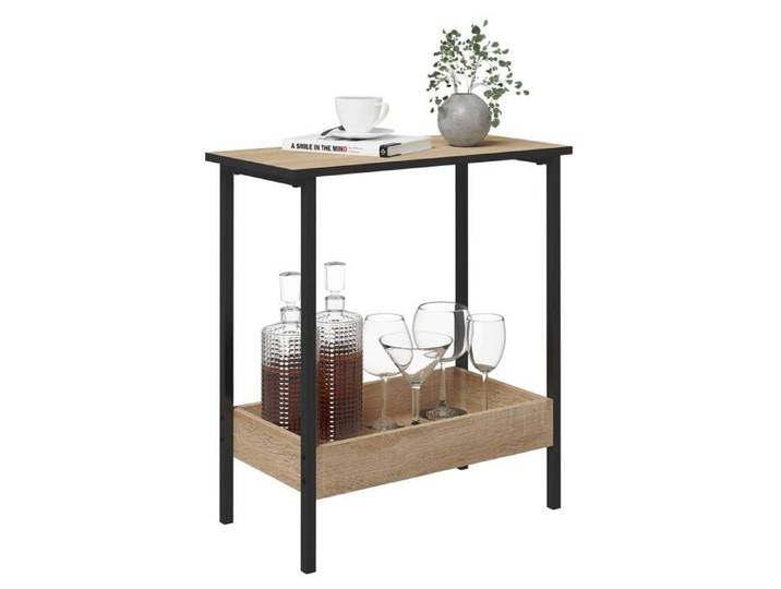 Table Basse Rectangulaire Petite Table d'Appoint 2 Étagères Chêne Clair + Noir Chêne Clair Noir TABLE D'APPOINT