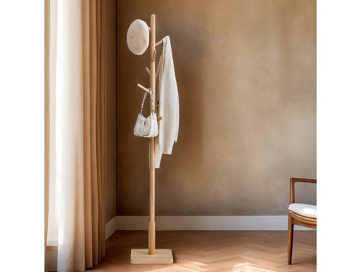 Massiver Garderobenständer Bhelsi 30 x 175 x 30cm Beige/Gummibaum