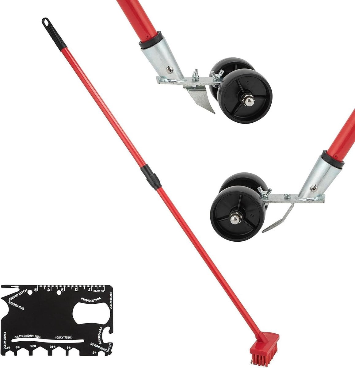 Telescopische onkruidverwijderaar met wielen en verwisselbare messen, rood