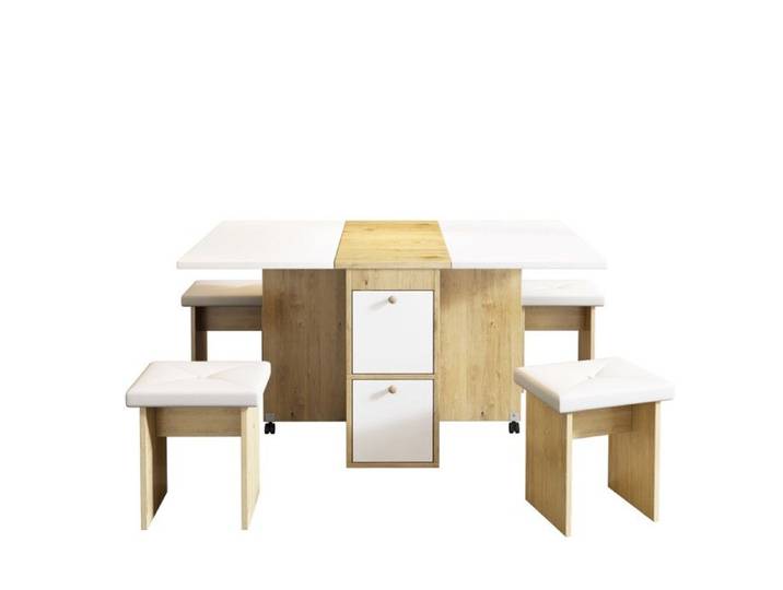 Ensemble Table À Manger Chêne Blanc 120x80x75cm Extensible&pliante 4 Chaises Multifonction Design Scandinave