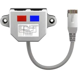 CAT 5e T-Adapter (Port-Doppler), 1x RJ45 Stecker - 2x RJ45 Buchse (1x Ethernet / 1x ISDN)