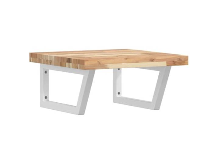 WEMYUFURN Waschbeckenregal Wandmontage Stahl und Akazienholz Schweberegal, Trapezform, Stahlhalterungen, massive Akazienholzplatte, flexibel montierbar, Bad