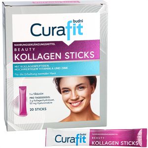 Curafit Kollagen Beauty Hydrolysat mit Hyaluronsäure, Pulver, gut löslich & geschmacksneutral, 20 Sticks
