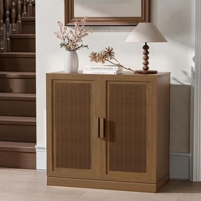 Dovelina "31""H Classic Storage Cabinet with Adjustable Shelves with Rattan Doors"