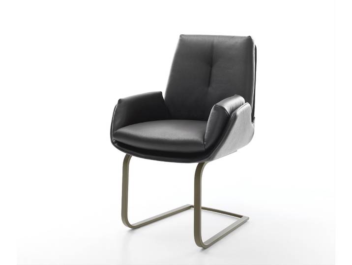DELIFE Freischwinger Clea-Flex Echt-Leder Schwarz Freischwinger flach Effektfinish Titan, Esszimmerstühle