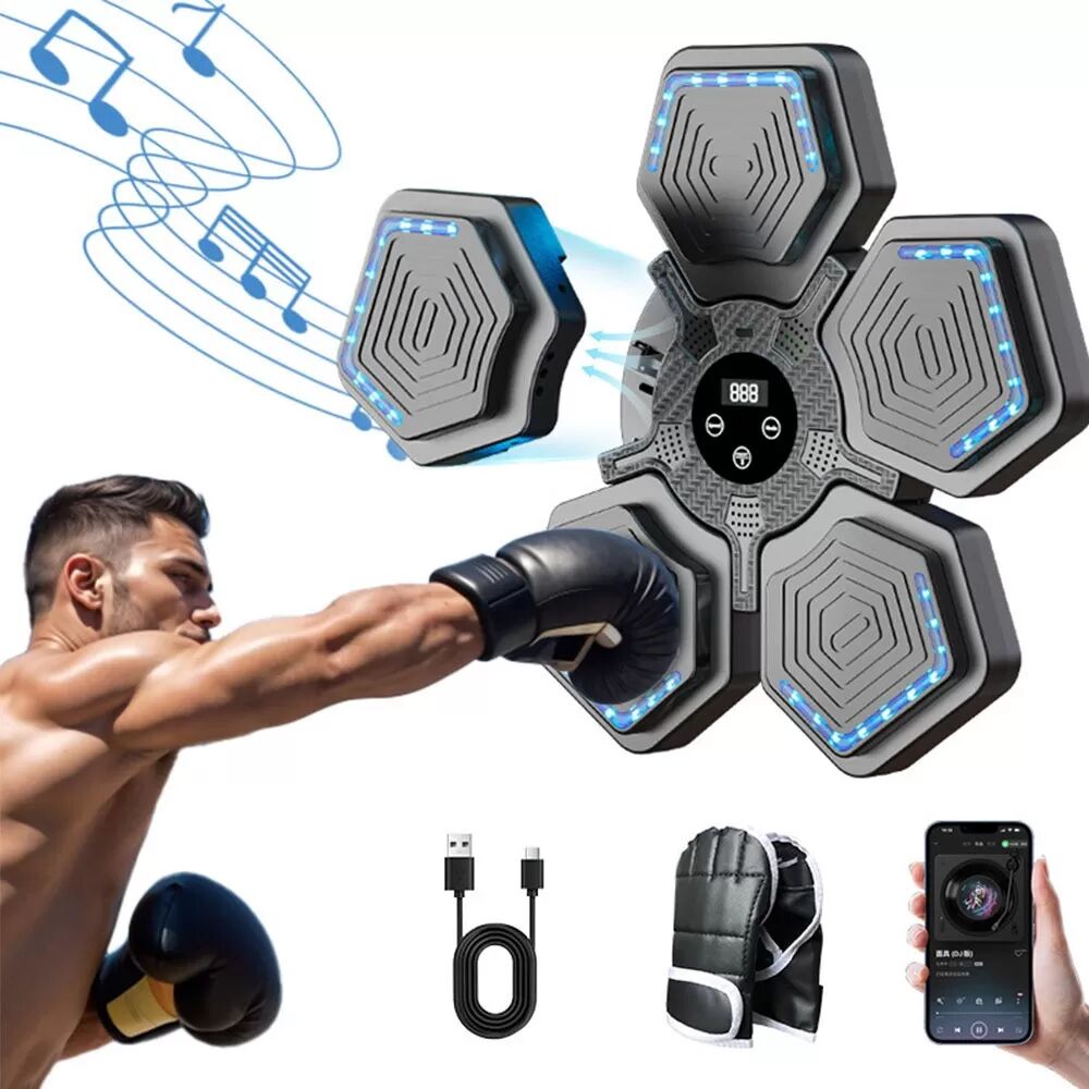 INF Smart Music Boxing Machine: Bluetooth, Einstellbare Geschwindigkeit für wissenschaftliches Training Schwarz