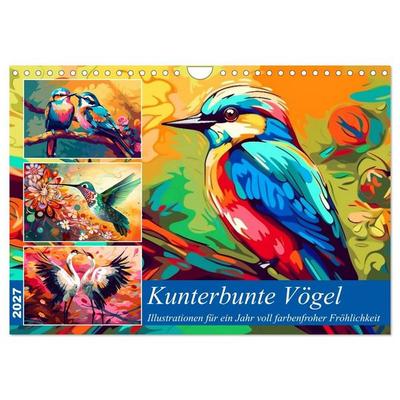Kunterbunte Vögel (Wandkalender 2027 DIN A4 quer), CALVENDO Monatskalender