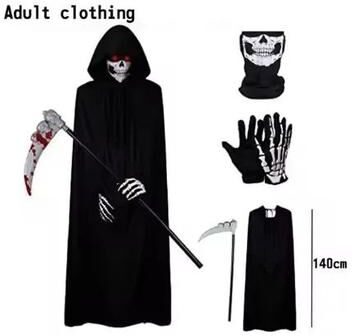 Inspired Living Grim Reaper Costume Set With Hooded Black Cloak & Skeleton Prop Halloween Cosplay For Kids & Adults 5