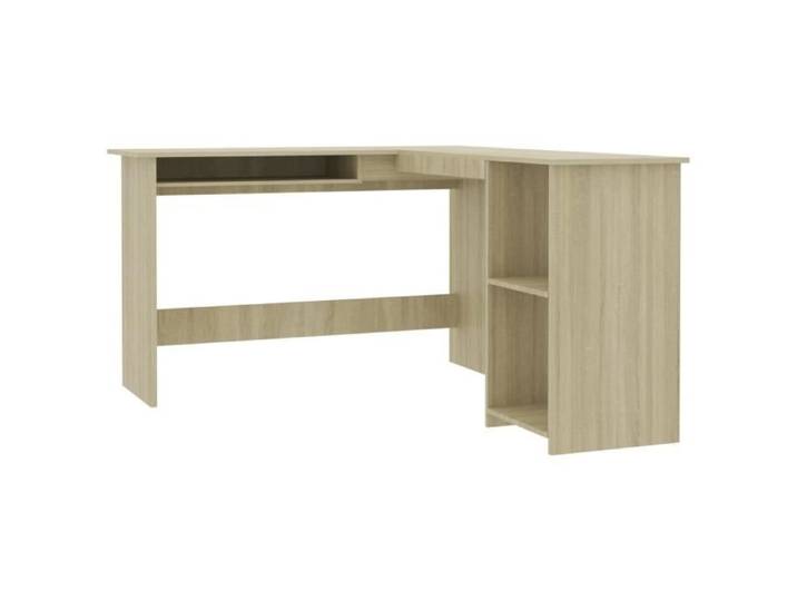 Bureau d'angle - Aggloméré - Chêne Sonoma - Plateau coulissant - 2 étagères ouvertes - Contemporain