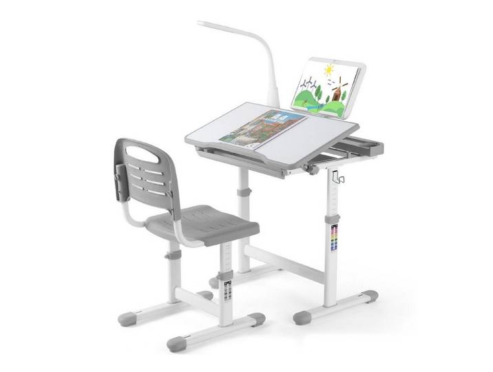 TLGREEN Kinderschreibtisch Höhenverstellbar 54 und 76 cm, mit Lampe und neigbarer Tischplatte,Schreibtisch Kinder